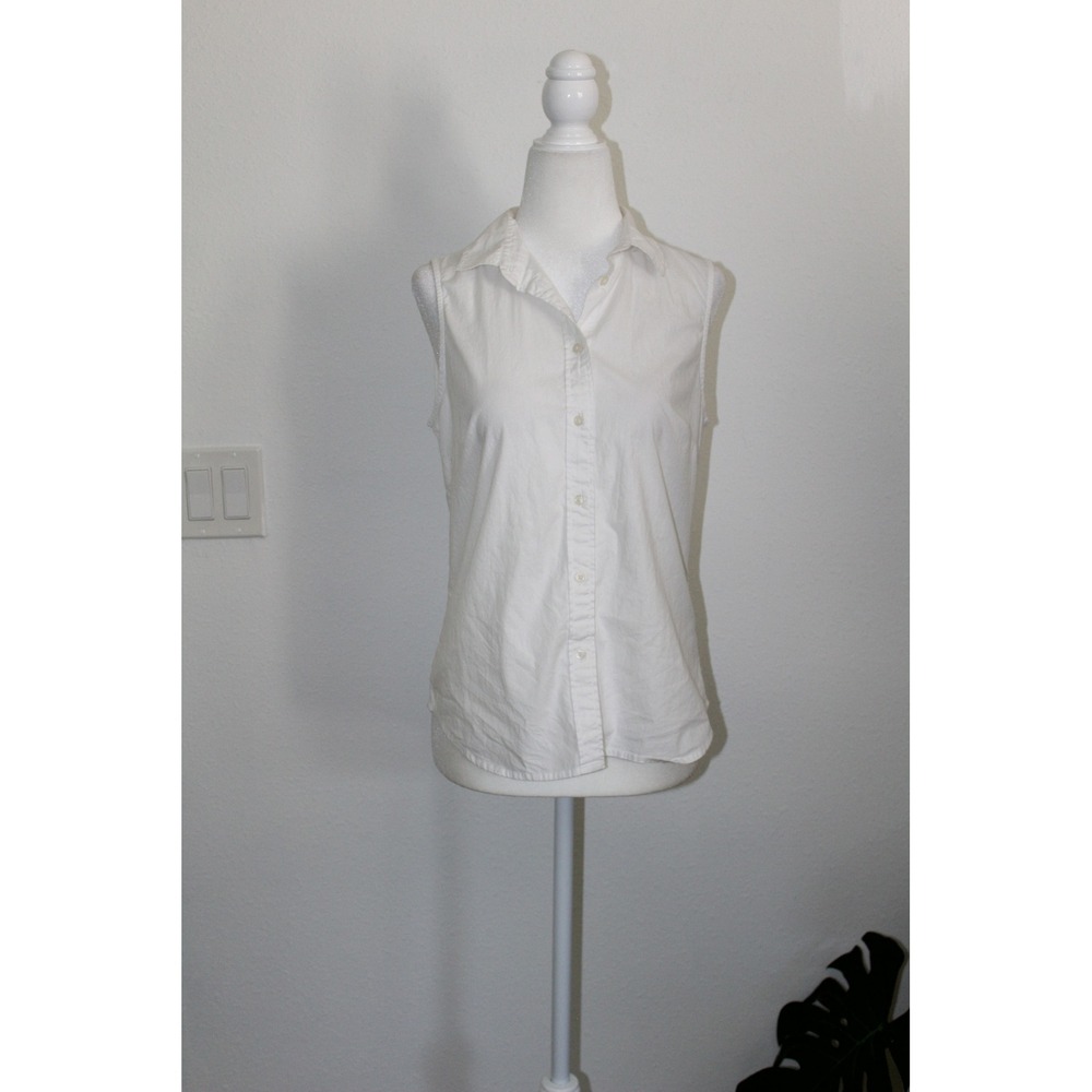 J.Crew Womens Sleeveless Button Down Shirt White Cotton Stretch Size S Classic